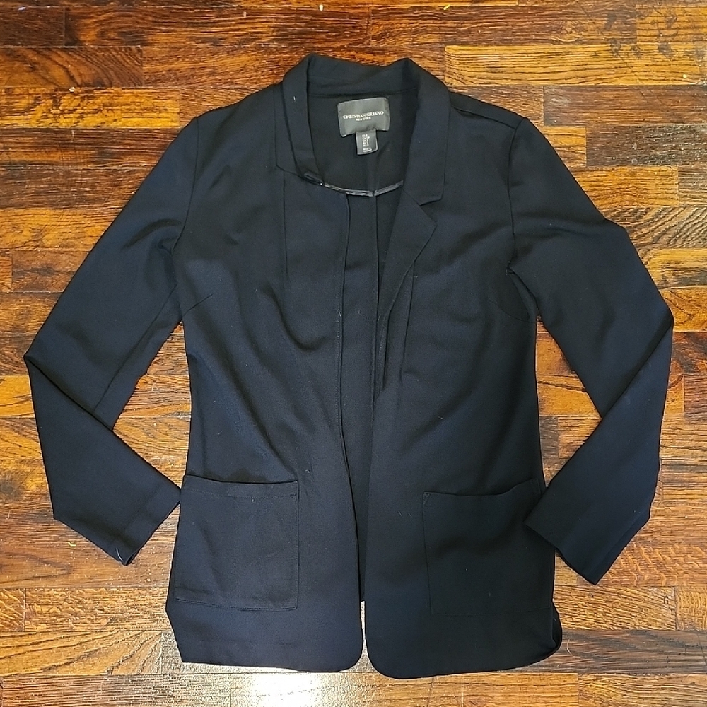 Christian Siriano Black Minimalist Open Front Cardigan Blazer Rayon Blend Small